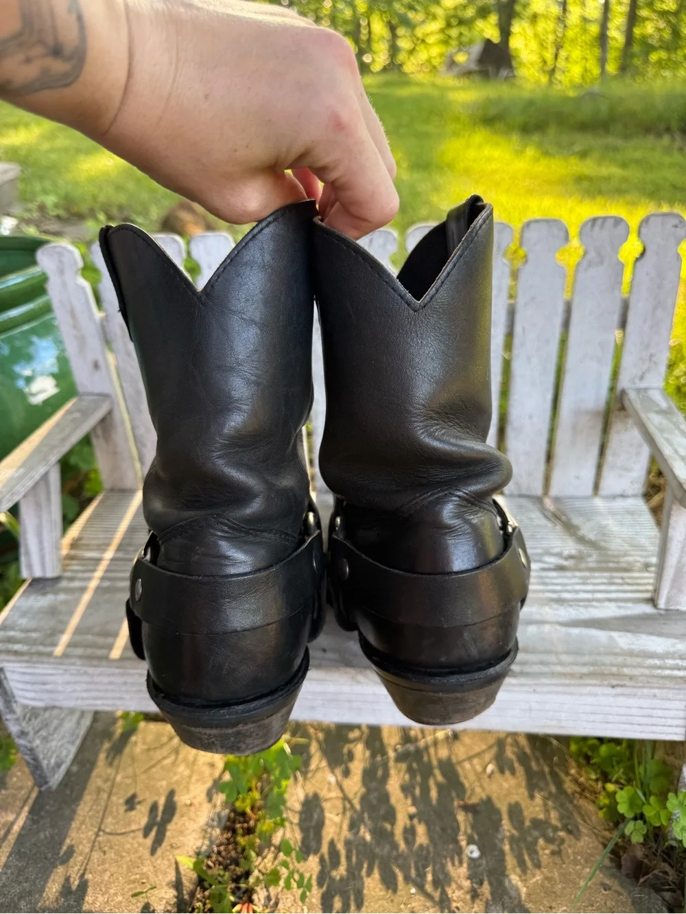 Black Leather Harness Cowboy Boots - Harley-Inspired Men’s Boot